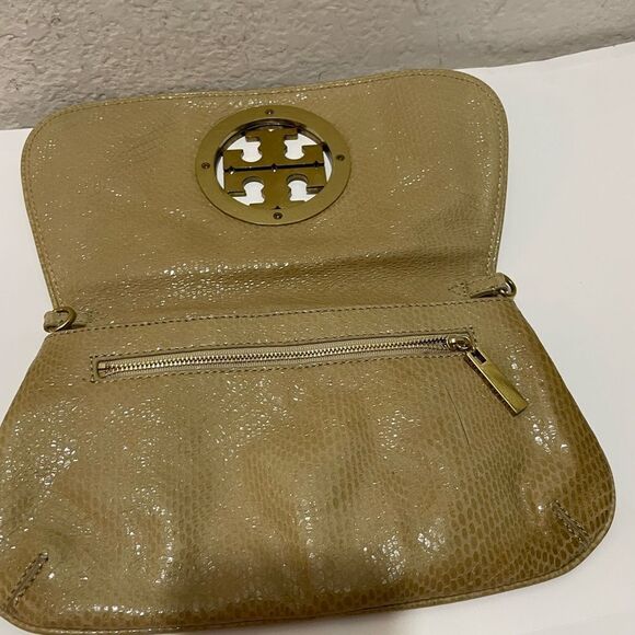 TORY BURCH Solid Tan Leather Clutch Bag Purse - Picture 7 of 14